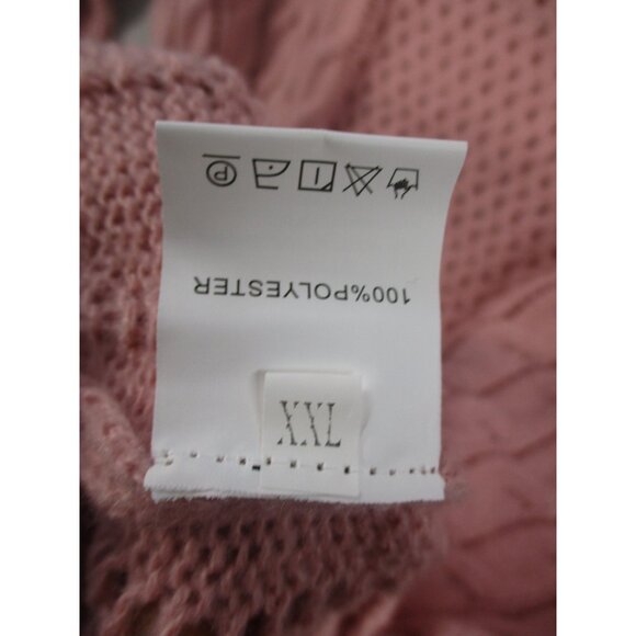 Pink Cable Knit Sweater Size - XXL 100% Polyester Crew Neck Long Sleeve - Picture 6 of 9